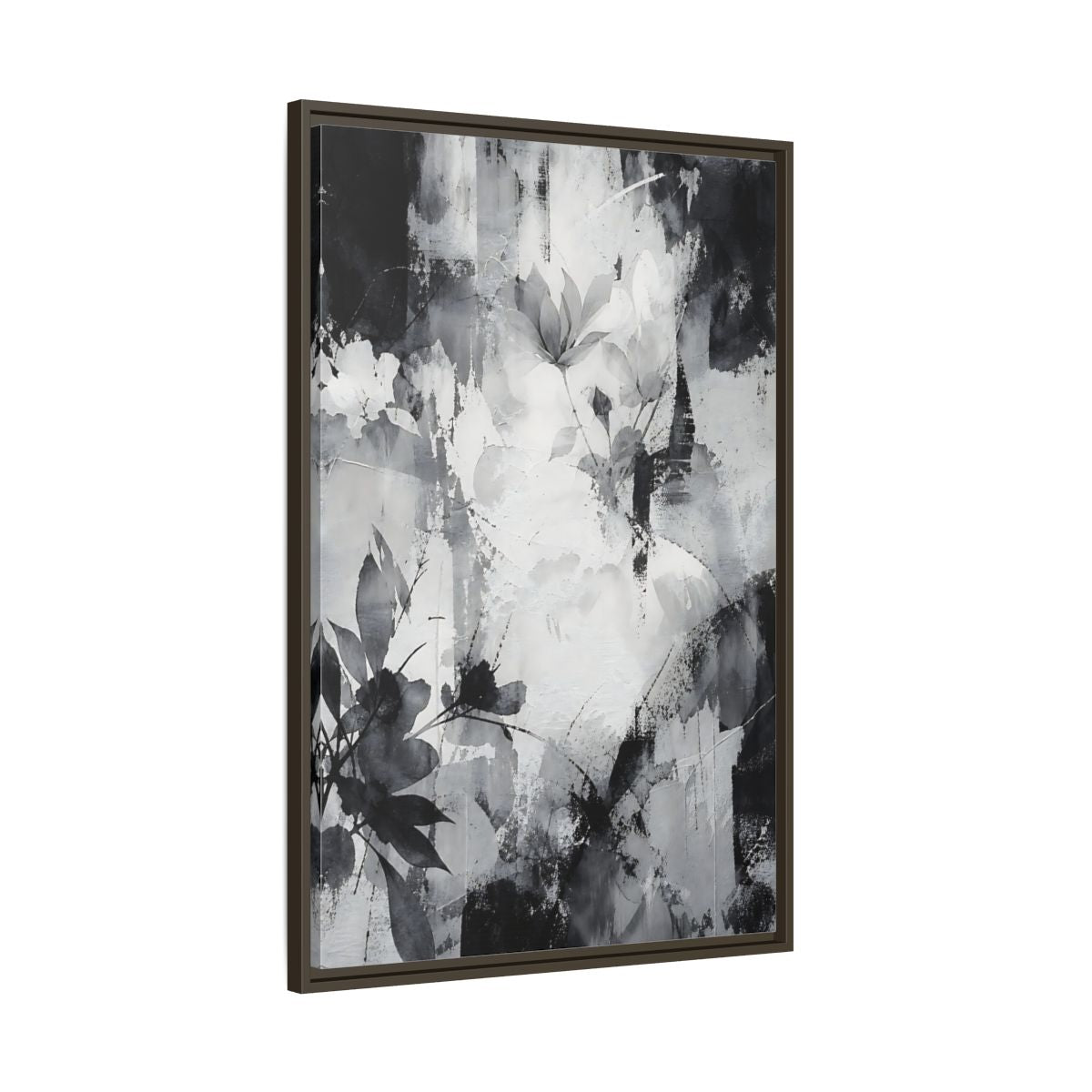 Main Mockup. Floral Flowers Black And White Floral shown as stretched canvas wall art