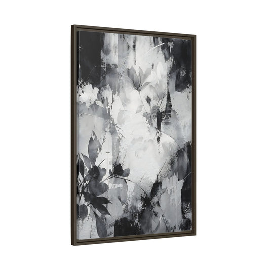 Main Mockup. Floral Flowers Black And White Floral shown as stretched canvas wall art