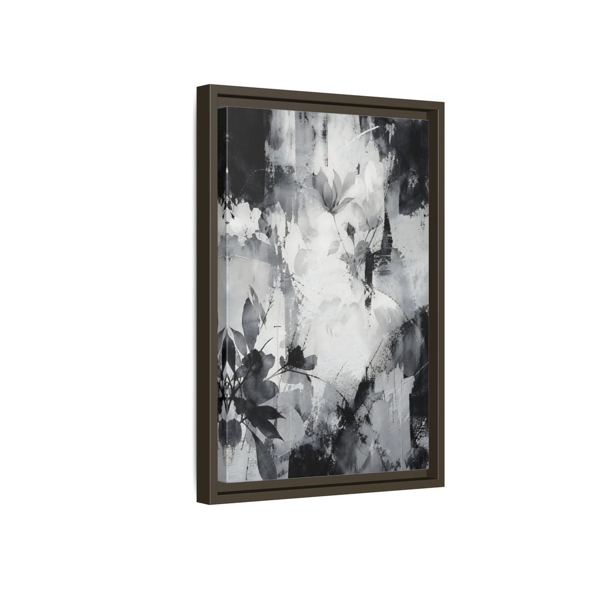 Side Mockup 5. Floral Flowers Black And White Floral shown as stretched canvas wall art