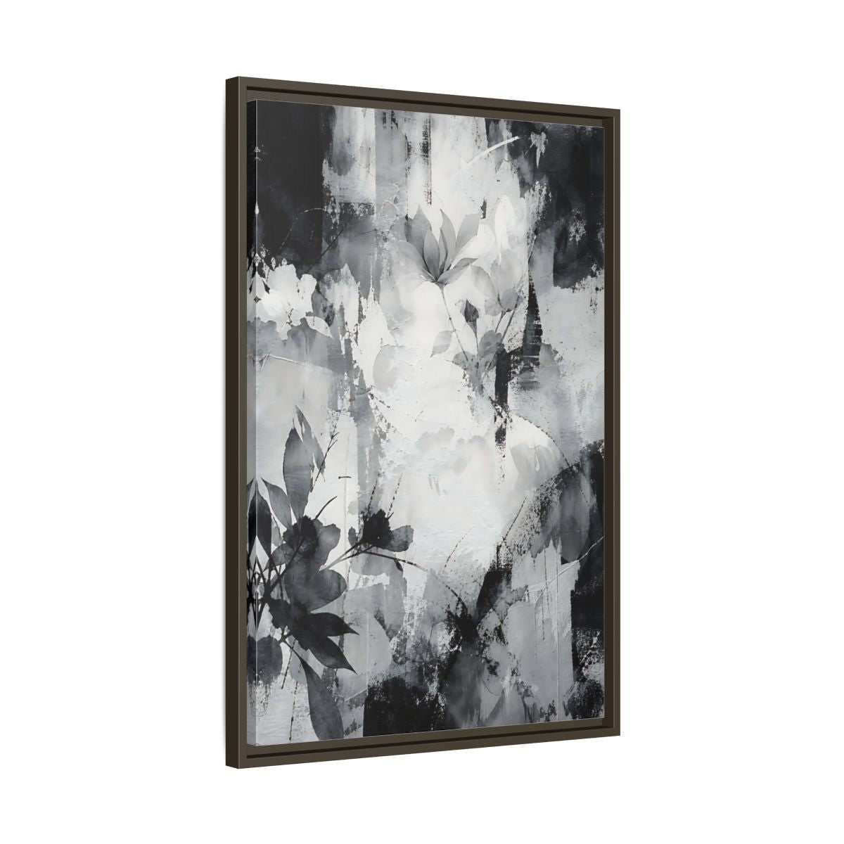 Side Mockup 11. Floral Flowers Black And White Floral shown as stretched canvas wall art