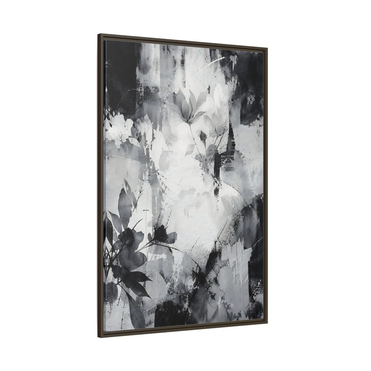 Side Mockup 8. Floral Flowers Black And White Floral shown as stretched canvas wall art