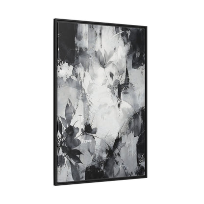 Side Mockup 12. Floral Flowers Black And White Floral shown as stretched canvas wall art