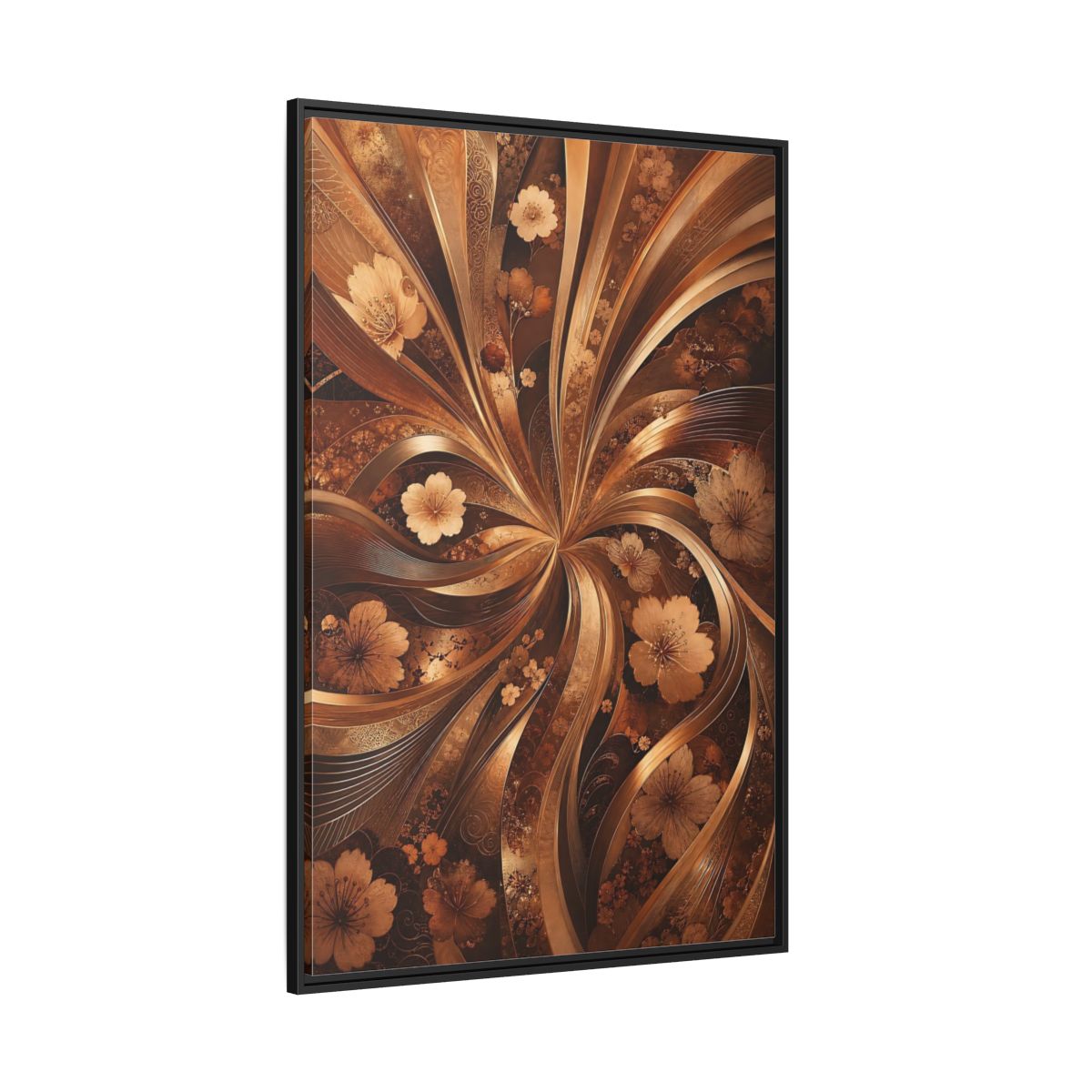 Side Mockup 12. Floral Flowers Brown Gold Floral shown as stretched canvas wall art