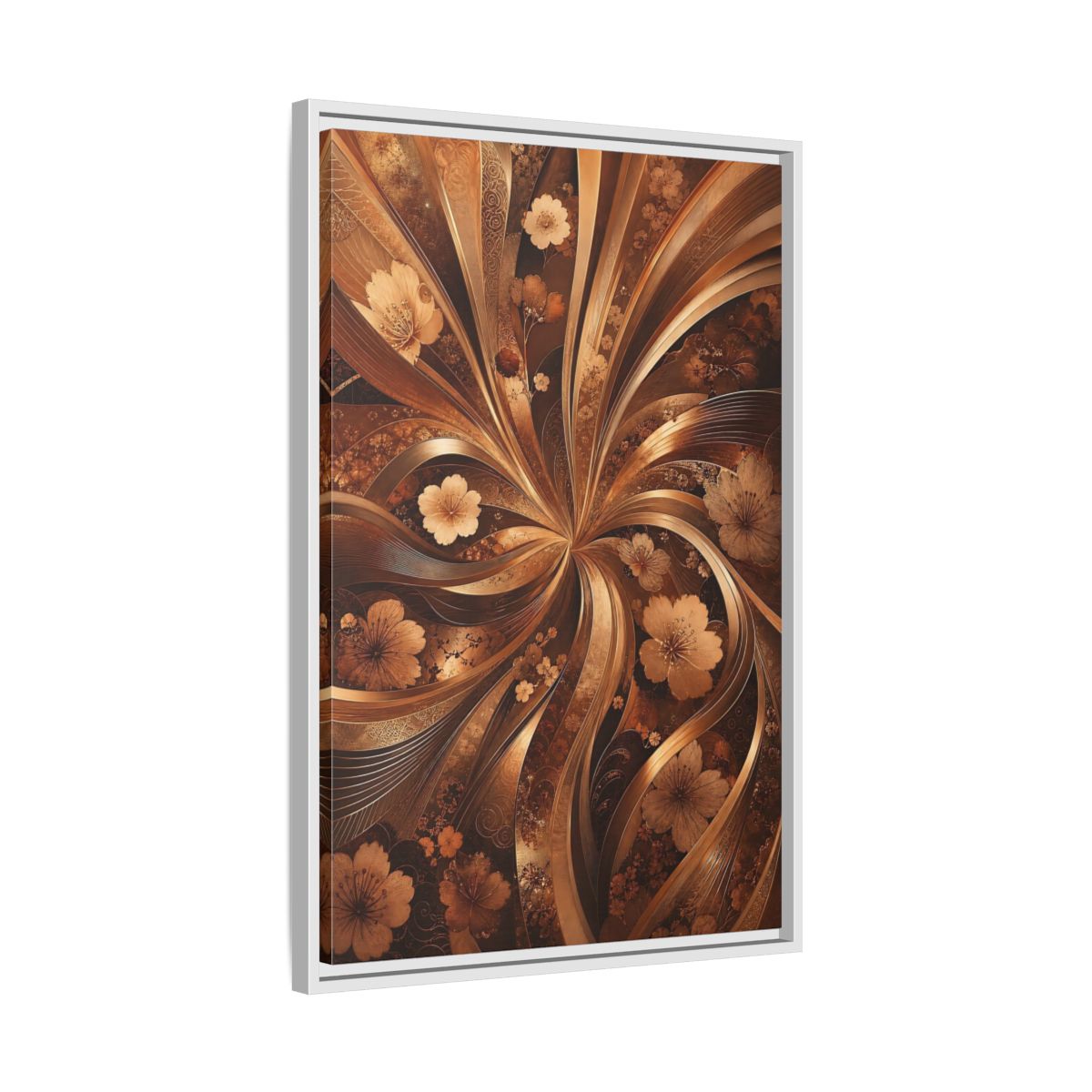 Side Mockup 10. Floral Flowers Brown Gold Floral shown as stretched canvas wall art