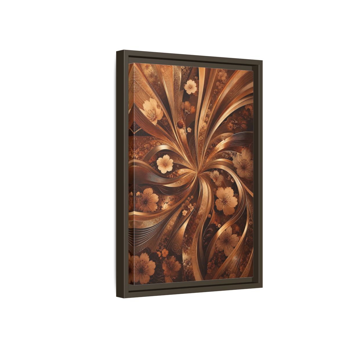Side Mockup 5. Floral Flowers Brown Gold Floral shown as stretched canvas wall art