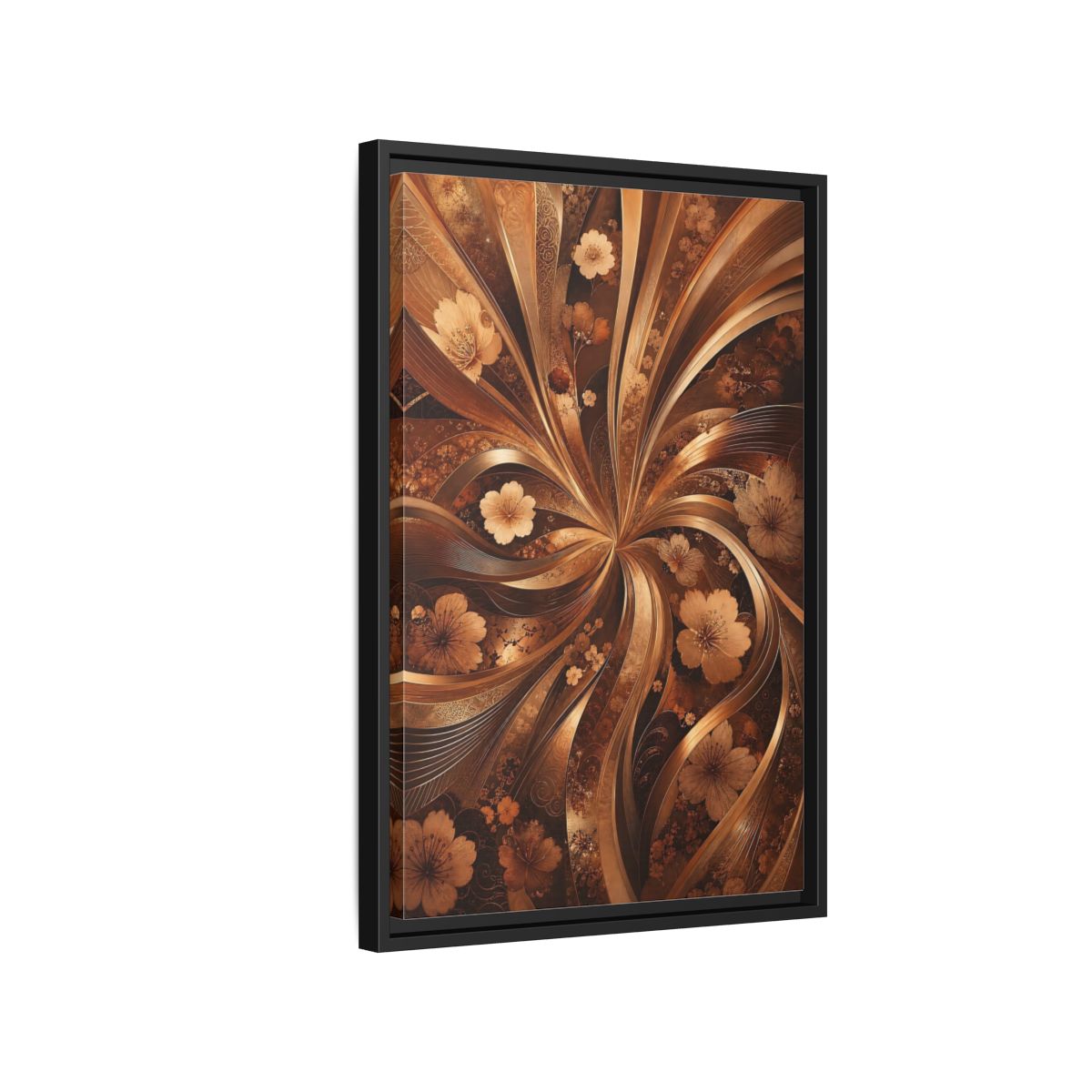 Side Mockup 3. Floral Flowers Brown Gold Floral shown as stretched canvas wall art