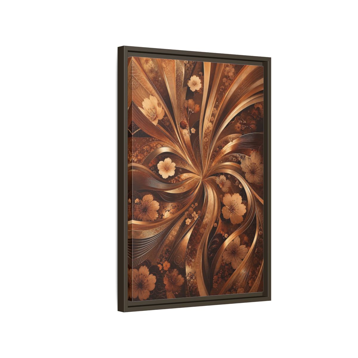 Side Mockup 2. Floral Flowers Brown Gold Floral shown as stretched canvas wall art