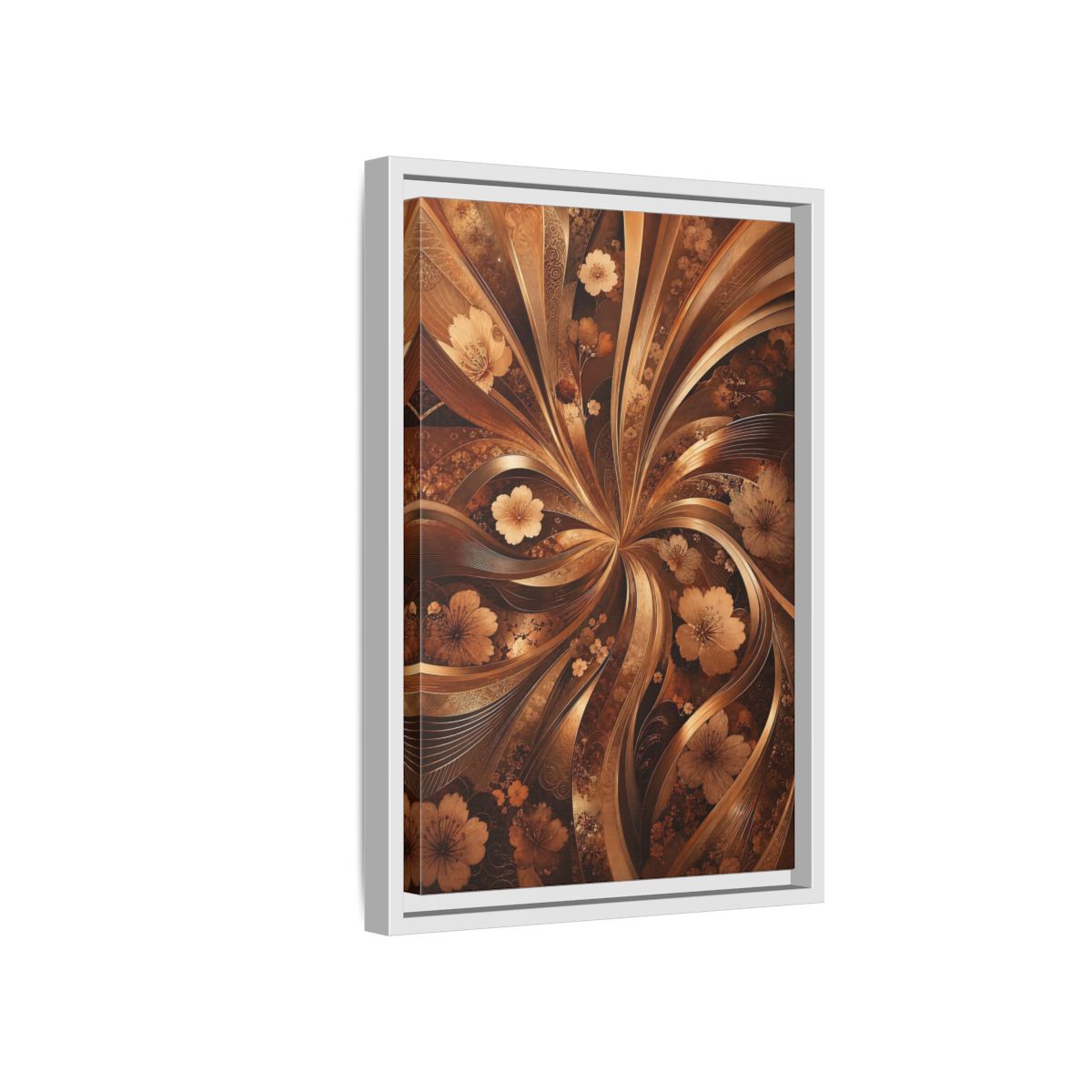 Side Mockup 4. Floral Flowers Brown Gold Floral shown as stretched canvas wall art