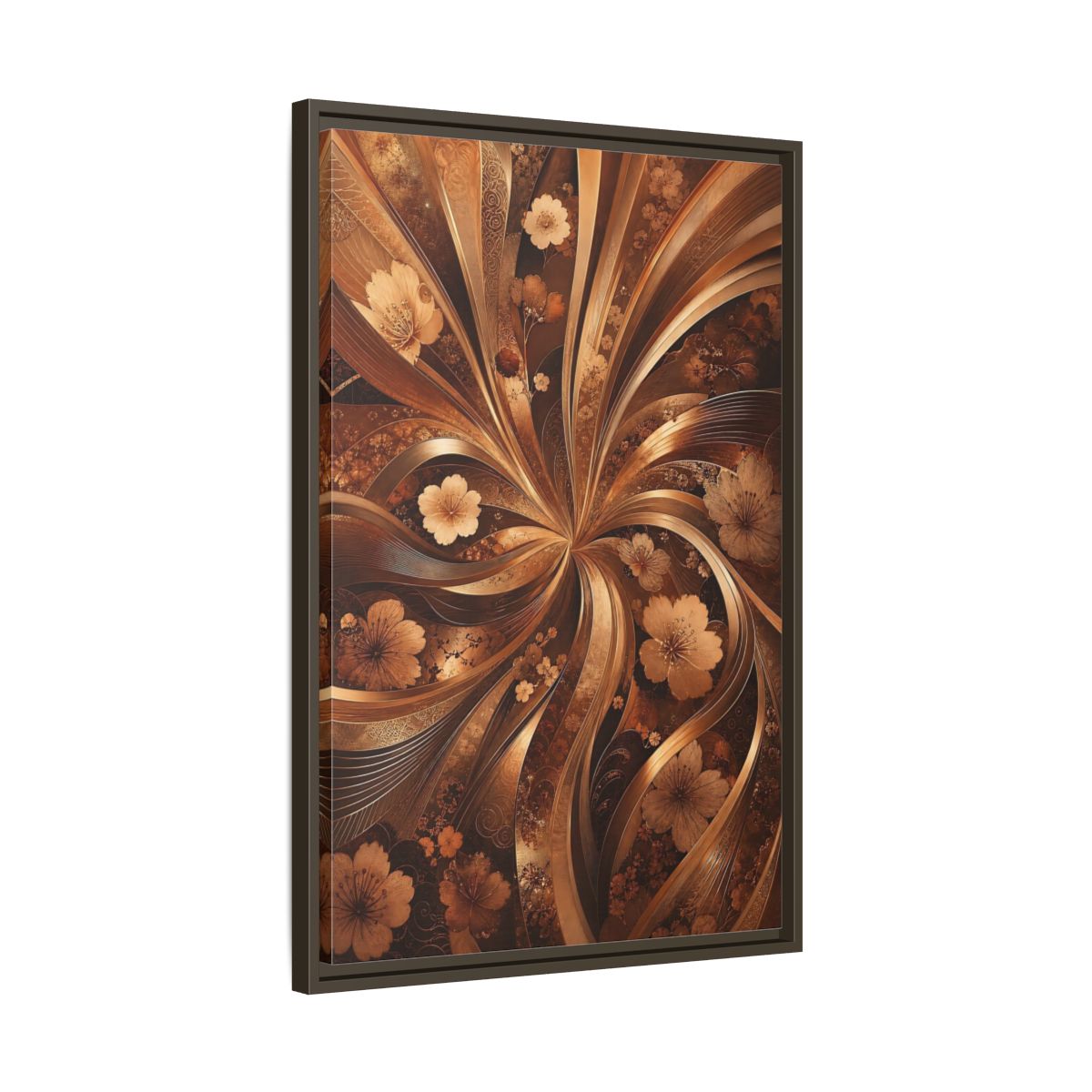 Side Mockup 11. Floral Flowers Brown Gold Floral shown as stretched canvas wall art