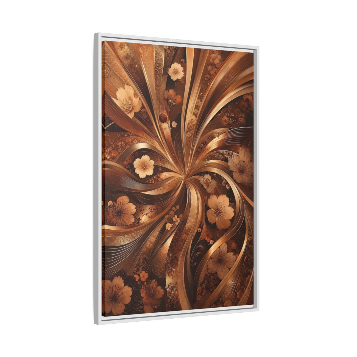 Side Mockup 9. Floral Flowers Brown Gold Floral shown as stretched canvas wall art