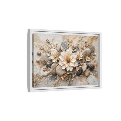 Side Mockup 4. Floral Flowers Cream Grey Gold shown as stretched canvas wall art