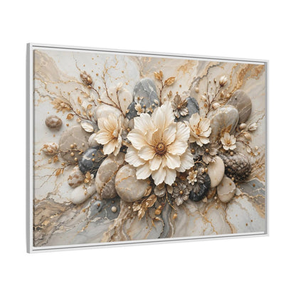 Side Mockup 7. Floral Flowers Cream Grey Gold shown as stretched canvas wall art