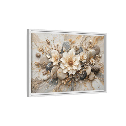 Side Mockup 1. Floral Flowers Cream Grey Gold shown as stretched canvas wall art