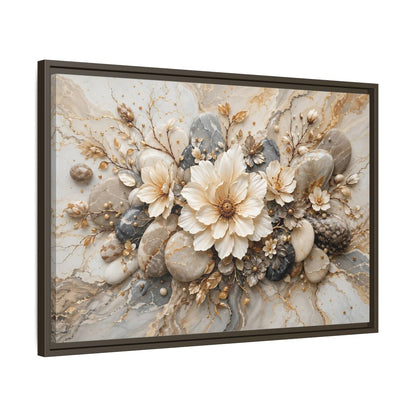 Side Mockup 11. Floral Flowers Cream Grey Gold shown as stretched canvas wall art
