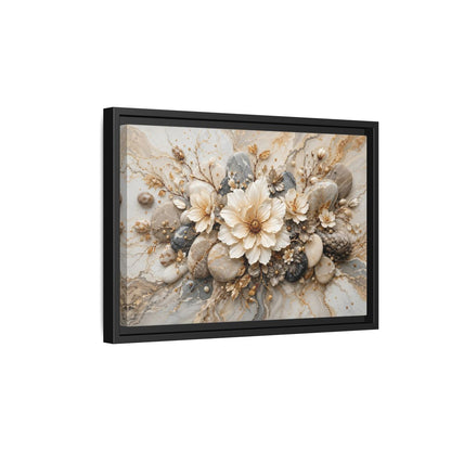 Side Mockup 6. Floral Flowers Cream Grey Gold shown as stretched canvas wall art