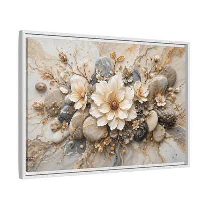Side Mockup 10. Floral Flowers Cream Grey Gold shown as stretched canvas wall art