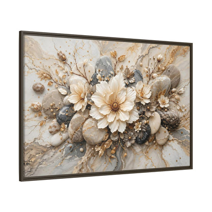 Side Mockup 8. Floral Flowers Cream Grey Gold shown as stretched canvas wall art