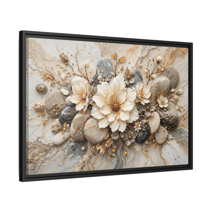 Side Mockup 14. Floral Flowers Cream Grey Gold shown as stretched canvas wall art