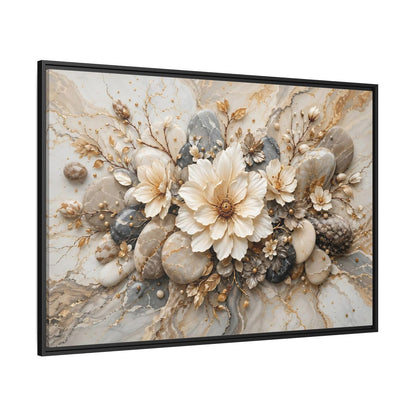 Side Mockup 12. Floral Flowers Cream Grey Gold shown as stretched canvas wall art