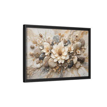 Side Mockup 3. Floral Flowers Cream Grey Gold shown as stretched canvas wall art