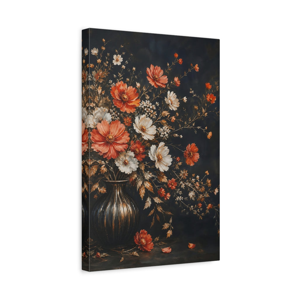 Side Mockup 4. Floral Flowers Dark Floral shown as stretched canvas wall art