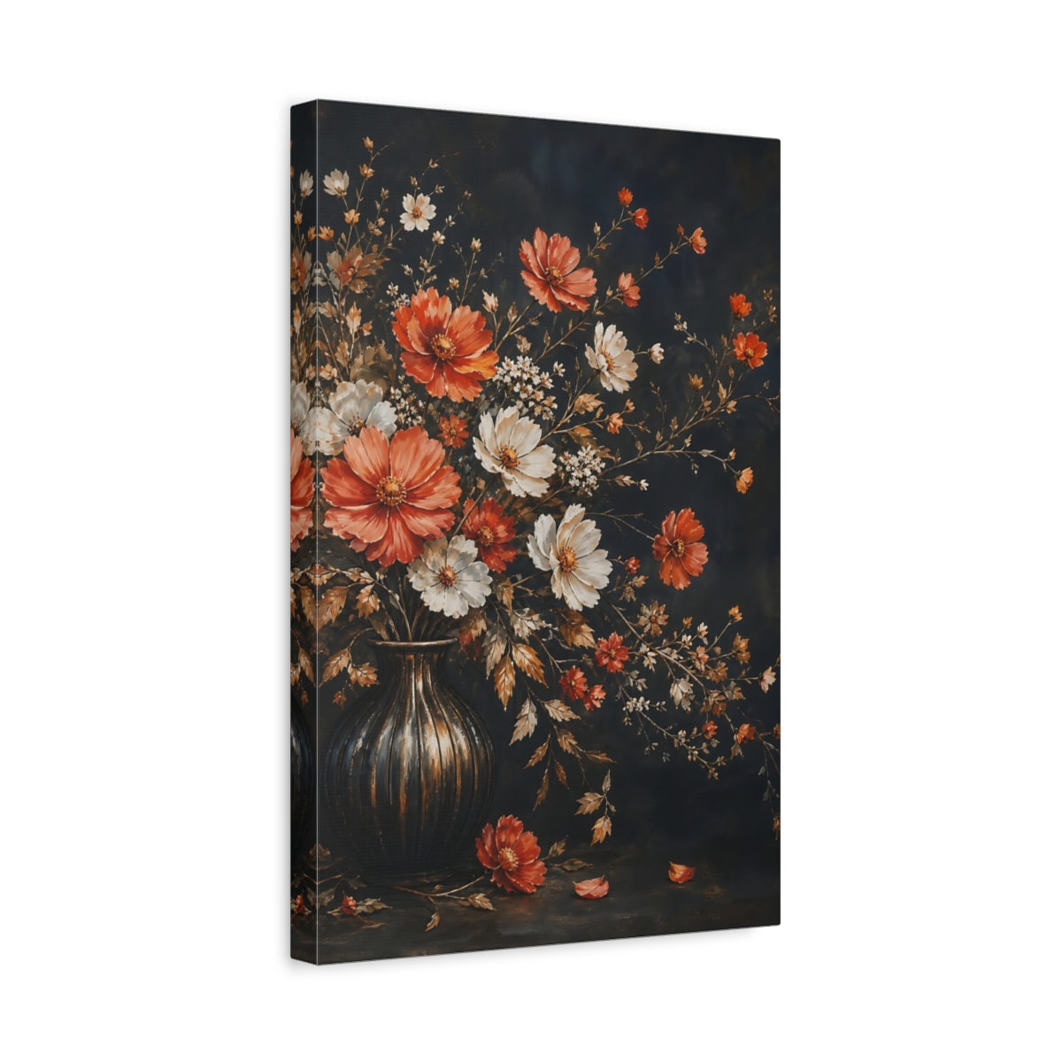Side Mockup 4. Floral Flowers Dark Floral shown as stretched canvas wall art