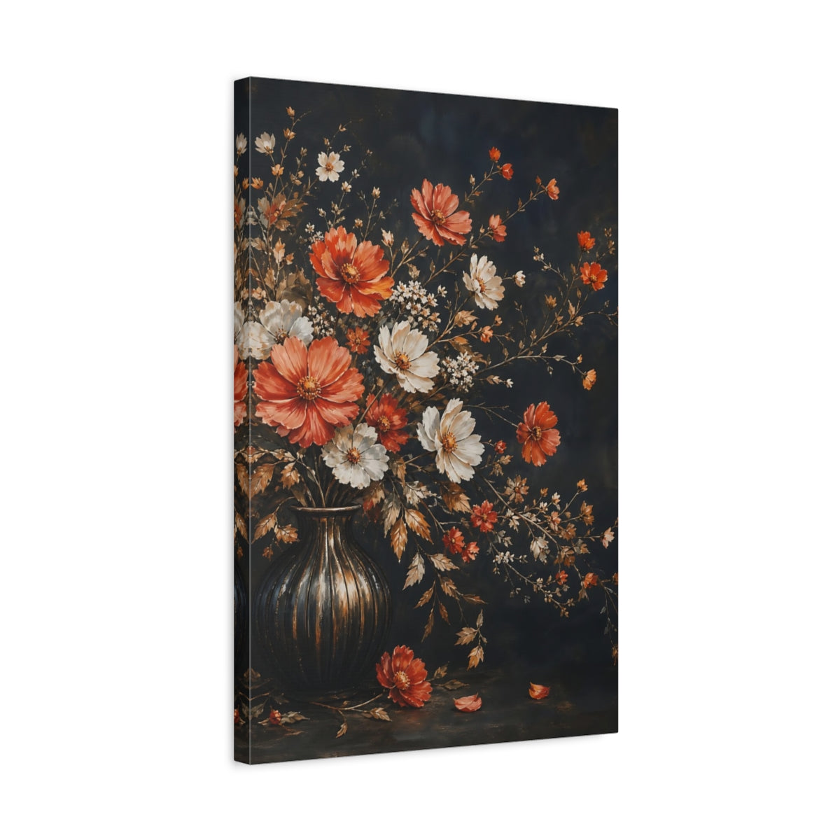Side Mockup 3. Floral Flowers Dark Floral shown as stretched canvas wall art