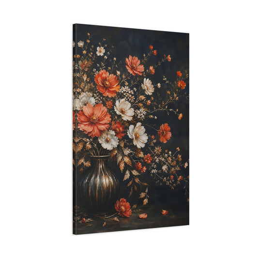 Main Mockup. Floral Flowers Dark Floral shown as stretched canvas wall art