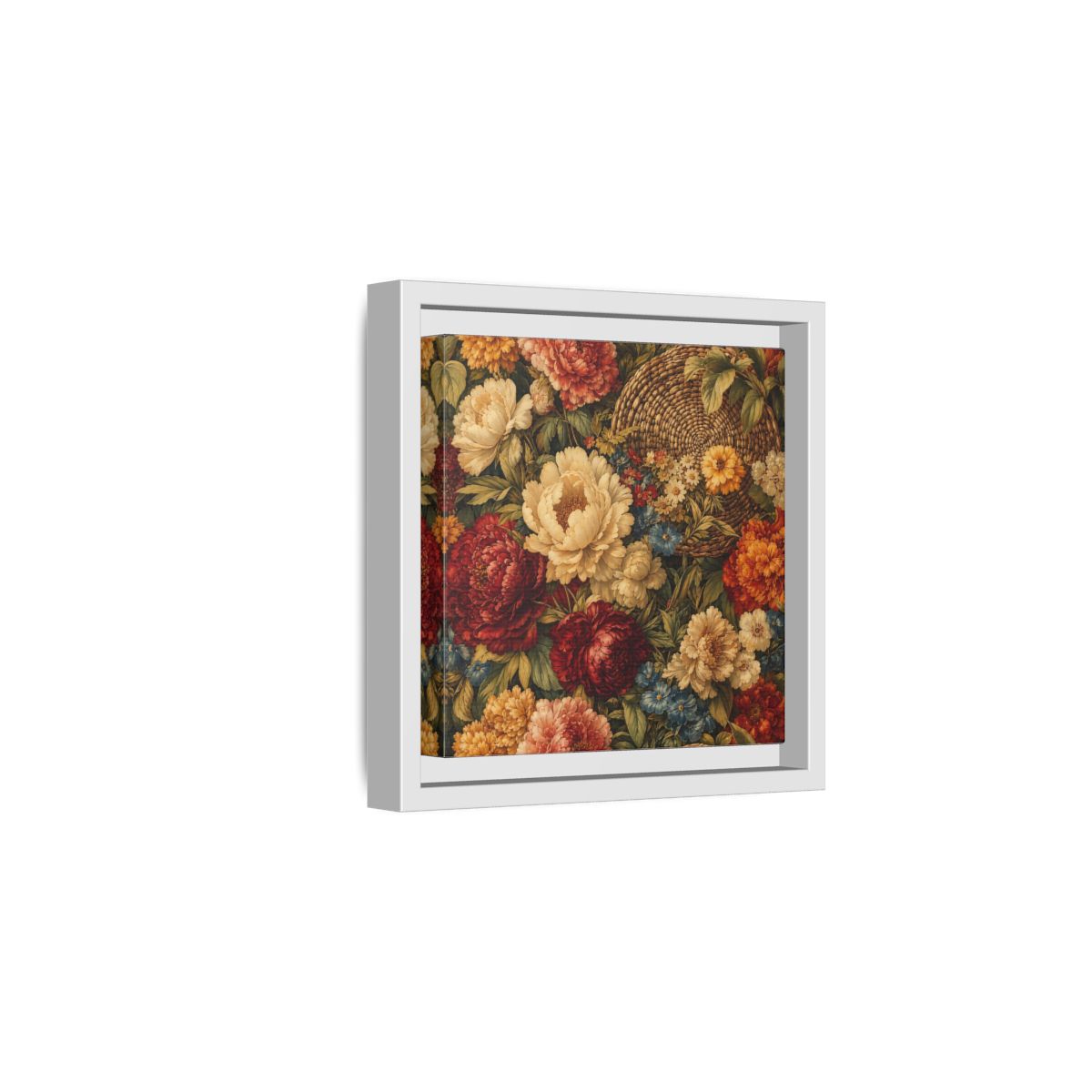 Side Mockup 1. Floral Flowers Multi-Color Floral Basket shown as stretched canvas wall art