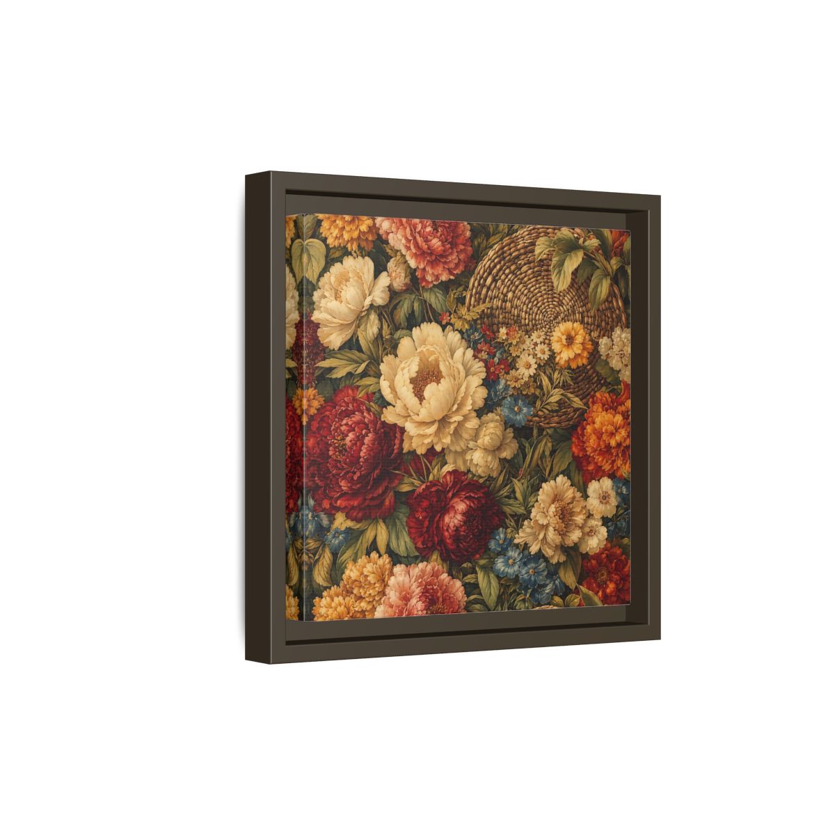 Side Mockup 20. Floral Flowers Multi-Color Floral Basket shown as stretched canvas wall art