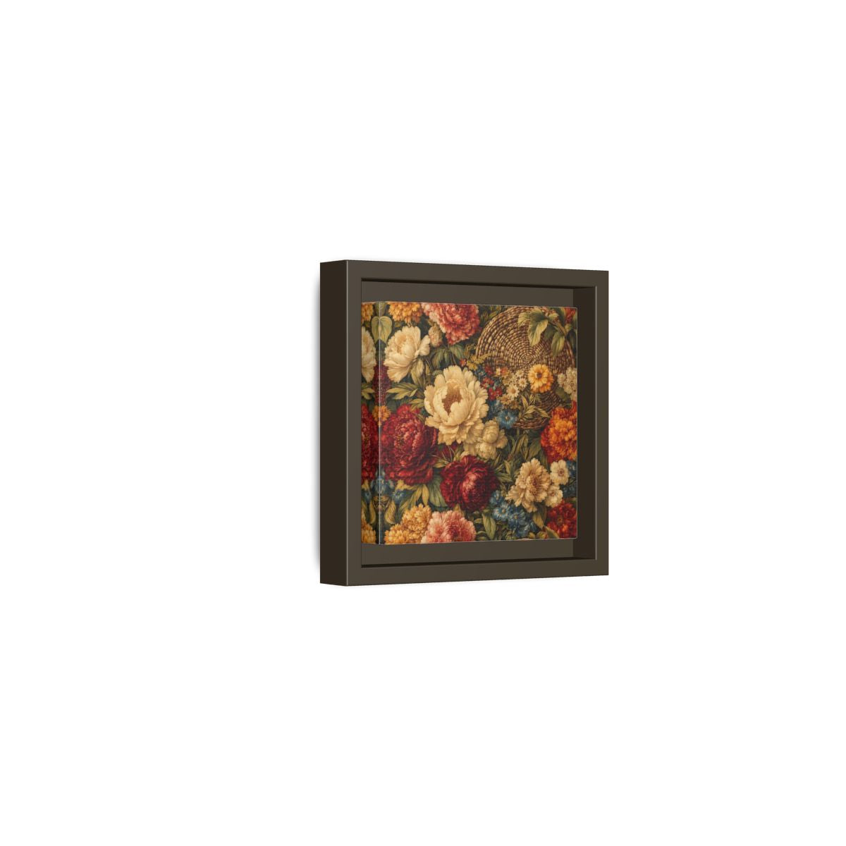 Side Mockup 23. Floral Flowers Multi-Color Floral Basket shown as stretched canvas wall art