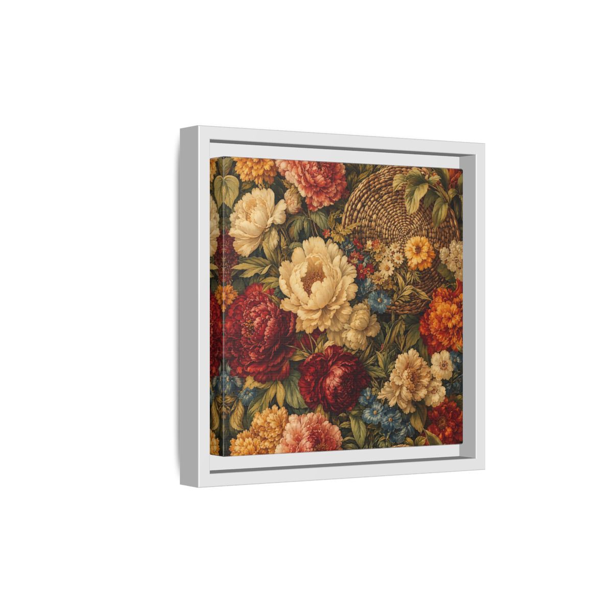 Side Mockup 19. Floral Flowers Multi-Color Floral Basket shown as stretched canvas wall art