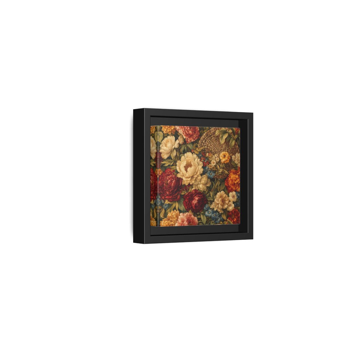 Side Mockup 24. Floral Flowers Multi-Color Floral Basket shown as stretched canvas wall art