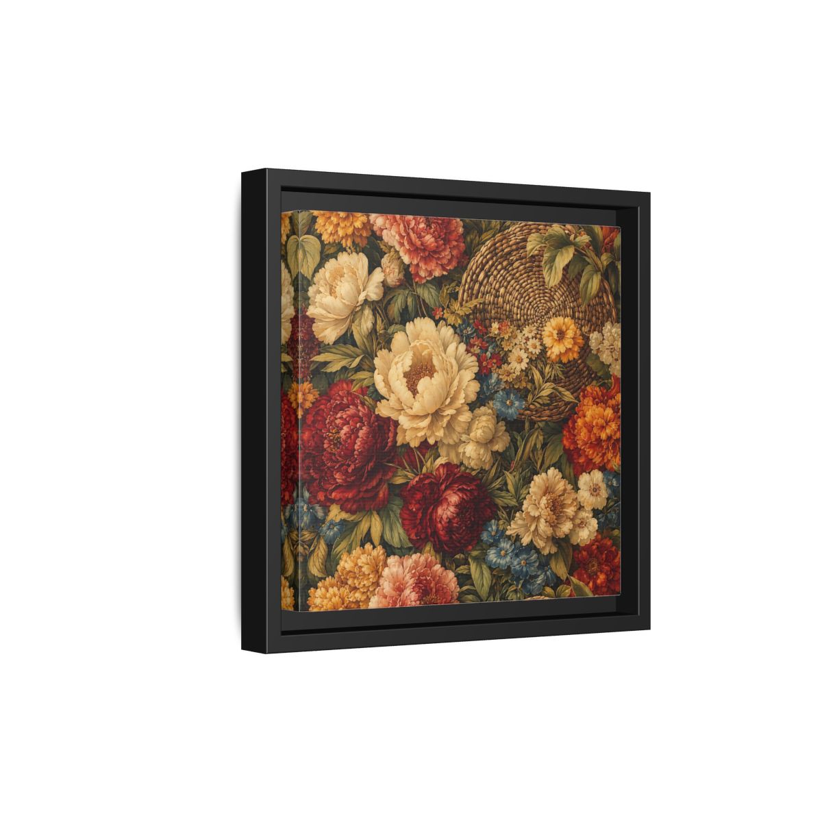 Side Mockup 21. Floral Flowers Multi-Color Floral Basket shown as stretched canvas wall art