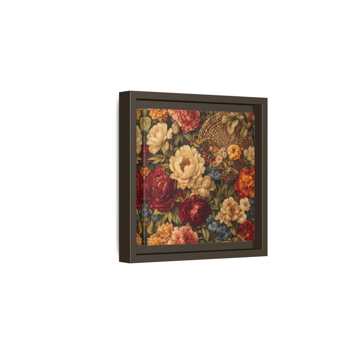 Side Mockup 2. Floral Flowers Multi-Color Floral Basket shown as stretched canvas wall art