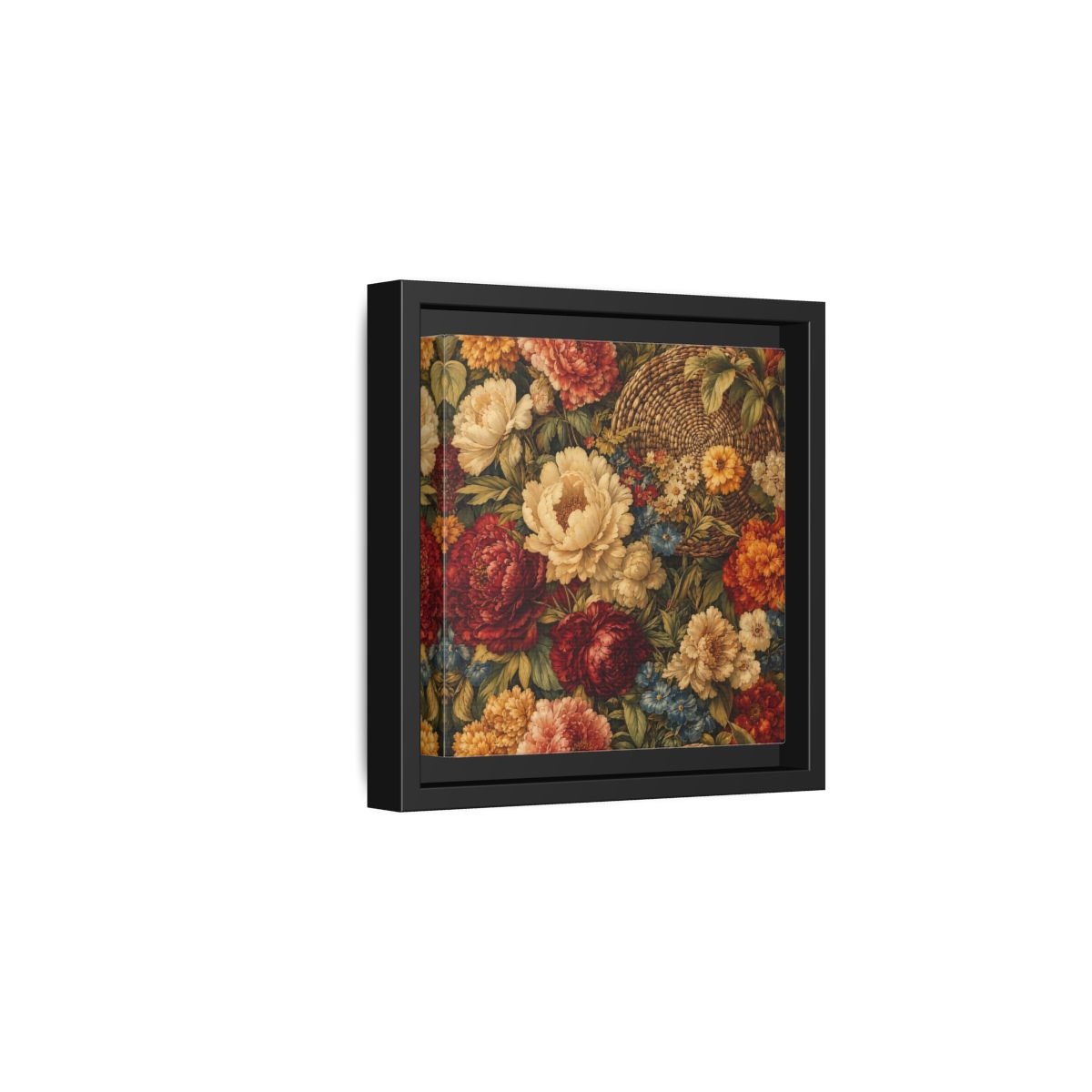 Side Mockup 3. Floral Flowers Multi-Color Floral Basket shown as stretched canvas wall art
