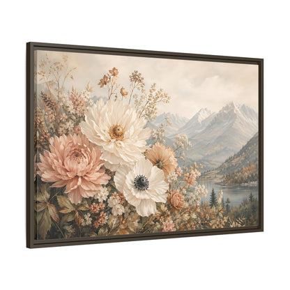 Main Mockup. Floral Flowers Muted Floral Landscape shown as stretched canvas wall art