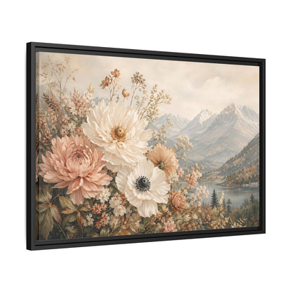 Side Mockup 14. Floral Flowers Muted Floral Landscape shown as stretched canvas wall art