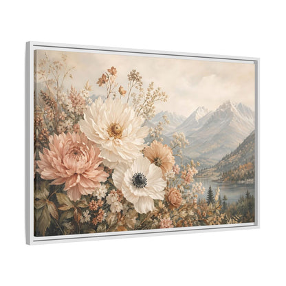 Side Mockup 9. Floral Flowers Muted Floral Landscape shown as stretched canvas wall art