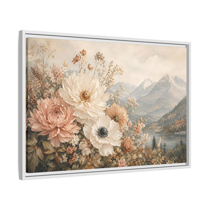 Side Mockup 10. Floral Flowers Muted Floral Landscape shown as stretched canvas wall art