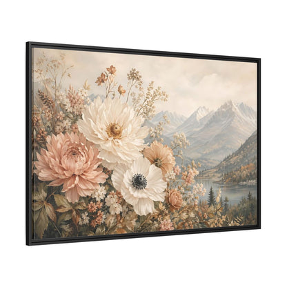 Side Mockup 12. Floral Flowers Muted Floral Landscape shown as stretched canvas wall art