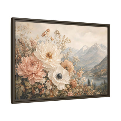 Side Mockup 11. Floral Flowers Muted Floral Landscape shown as stretched canvas wall art