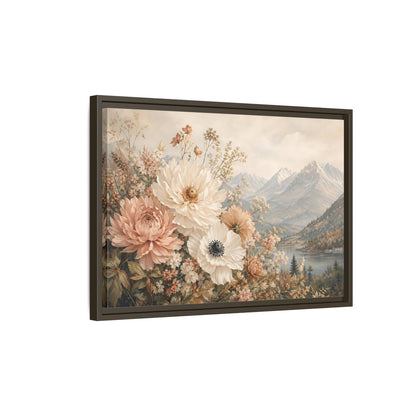 Side Mockup 2. Floral Flowers Muted Floral Landscape shown as stretched canvas wall art