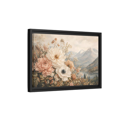 Side Mockup 6. Floral Flowers Muted Floral Landscape shown as stretched canvas wall art