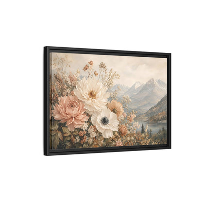 Side Mockup 3. Floral Flowers Muted Floral Landscape shown as stretched canvas wall art