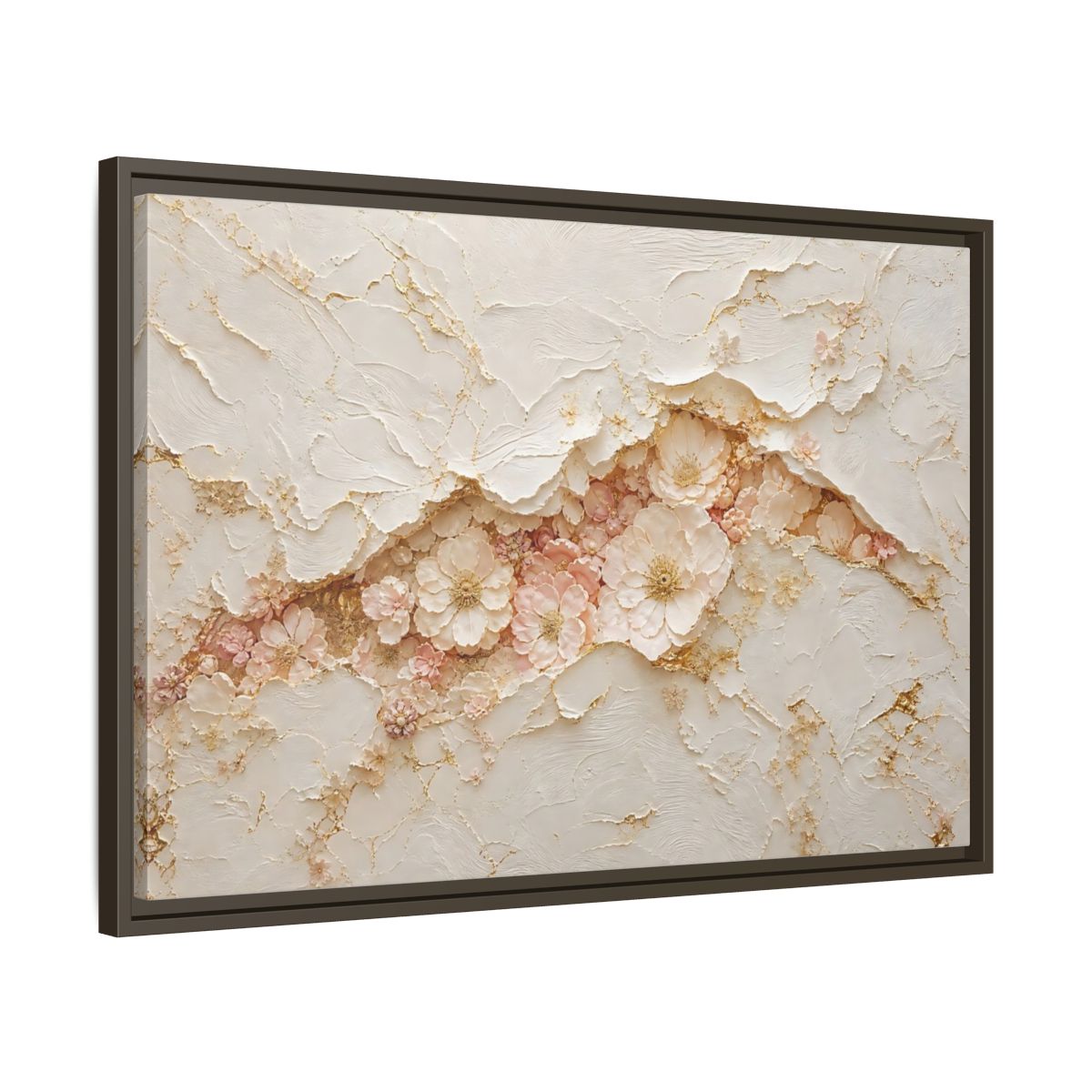 Side Mockup 11. Floral Flowers Pink And Gold shown as stretched canvas wall art