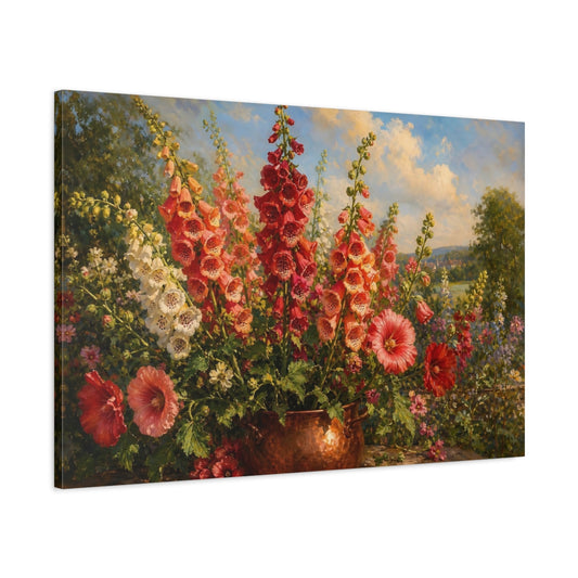 Main Mockup. Floral Foxglove Flowers Vibrant Garden Floral shown as stretched canvas wall art