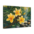 Side Mockup 4. Floral Frangipani Flowers Yellow Floral shown as stretched canvas wall art