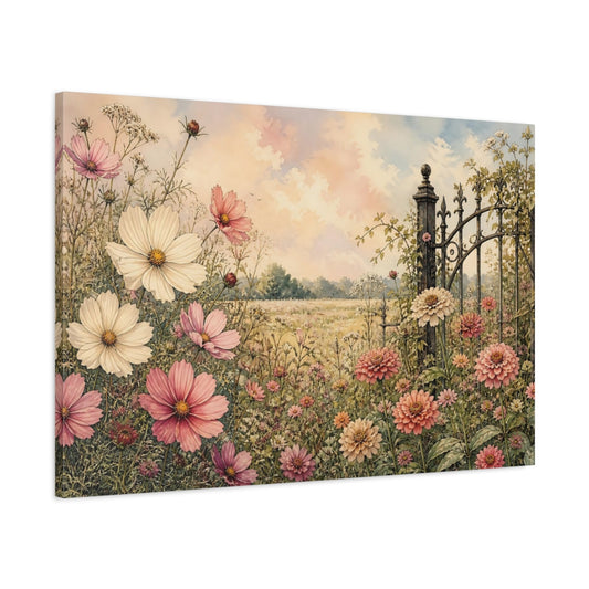 Main Mockup. Floral Garden Flowers Pastel Floral Garden shown as stretched canvas wall art