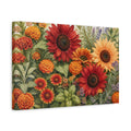 Side Mockup 4. Floral Garden Flowers Red Orange Floral shown as stretched canvas wall art